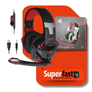 Fone De Ouvido Gamer Headset Knup Hathor 455a Com Led Microfone Cor Preto/Vermelho