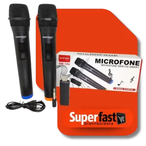 Microfone Sem Fio Duplo para Karaokê - Shinymax SM-18U